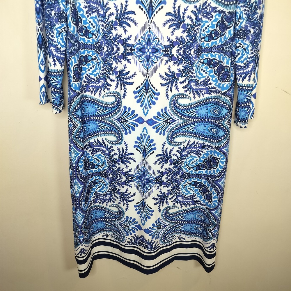 Chico's Blue‎ Floral Dress Stretch Jersey Back Zip - Picture 3 of 9